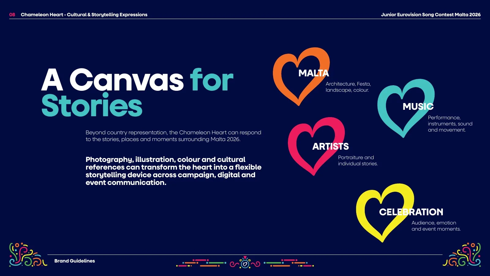 Brand guideline: the heart as a canvas for Malta, music, artists and celebration