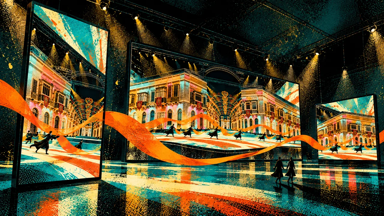 The ribbon in front of an architectural screen backdrop